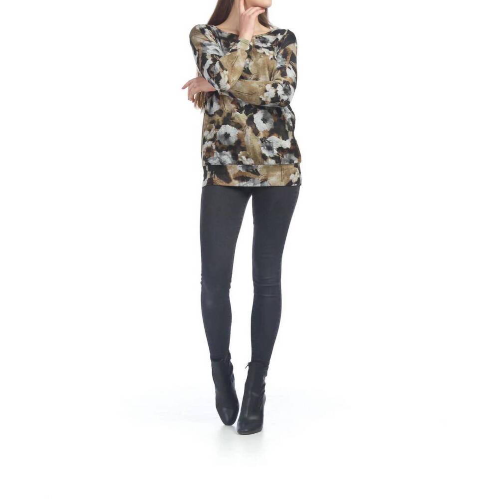 NEW PAPILLON watercolor oversized banded bottom sweater in brown